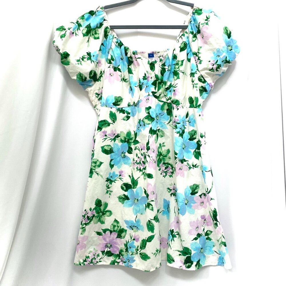 Old Navy Womens Babydoll Milkmaid Mini Dress XL Cottagecore Floral Puff Sleeves